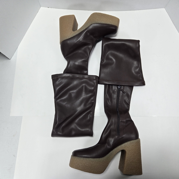 Stella McCartney Skyla Stretch Alter Mat Dark Brown Over-the-Knee Boots Size 7 - Picture 13 of 16